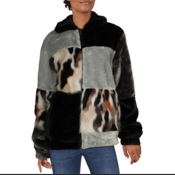 Urban Outfitters Patch Fur Animal Jacket SP - Picture 1 of 6